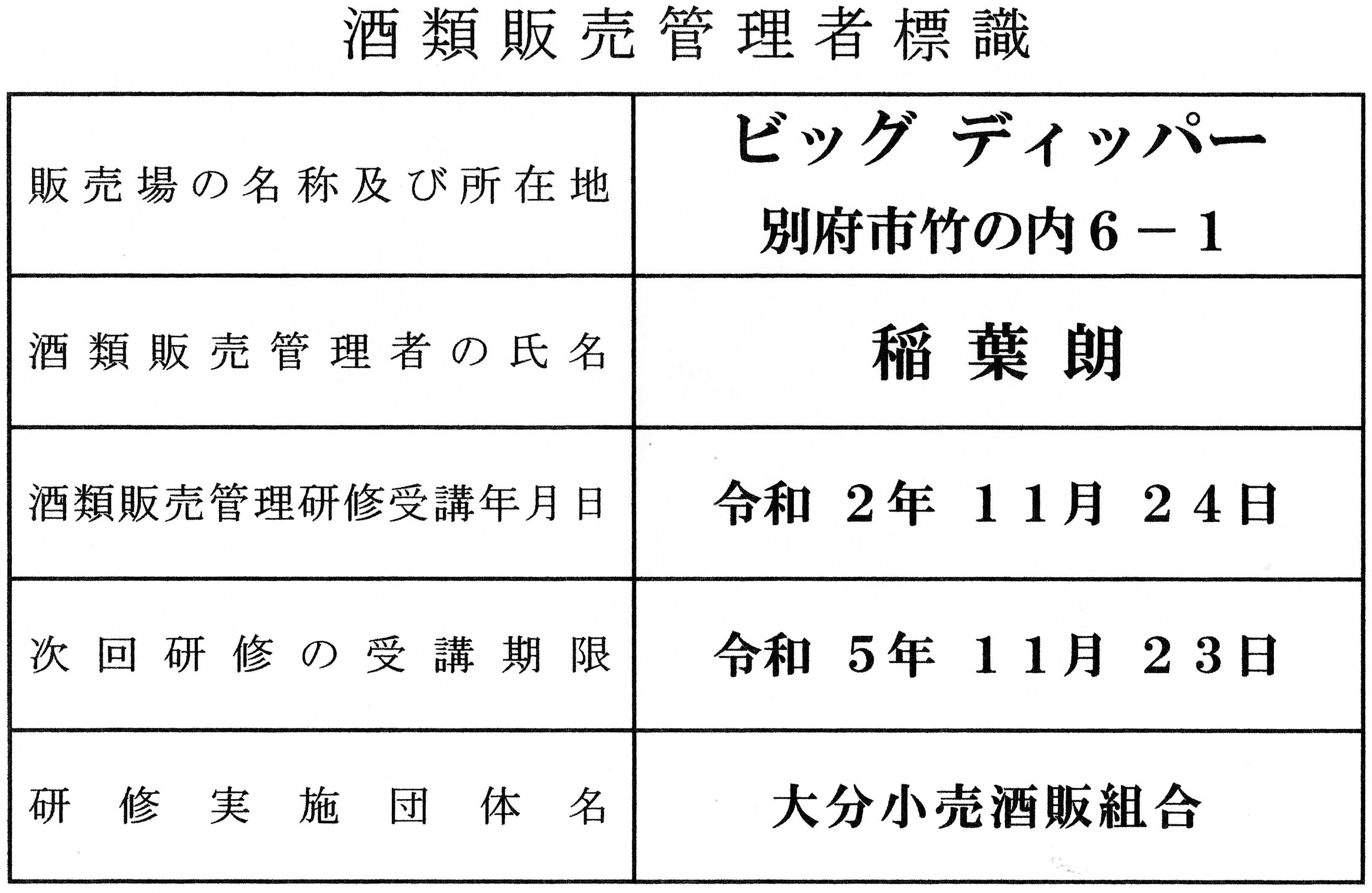 酒類販売免許の表記